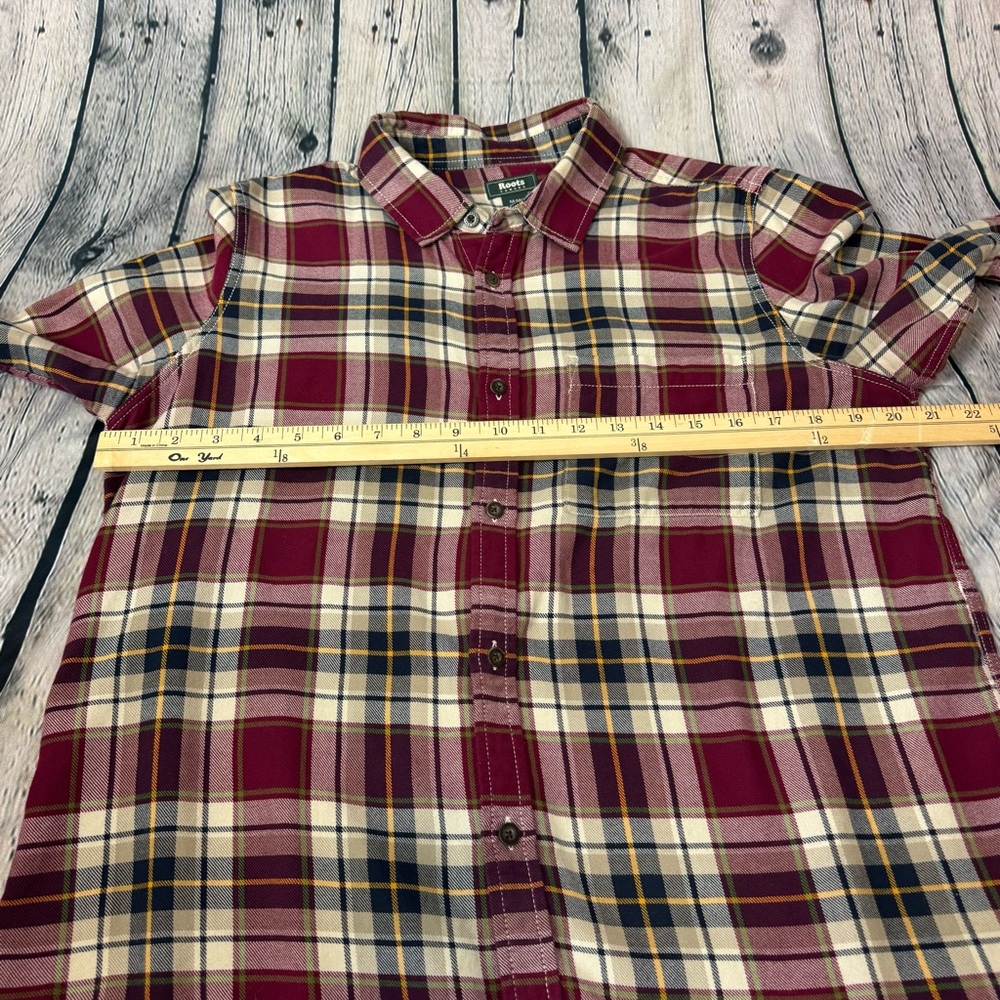 Roots Red Cream Navy Plaid Women’s Flannel Shirt 100% Cotton Cabincore Sz Medium - Picture 8 of 12